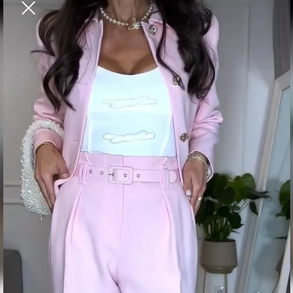 Zara Wide Leg Belted Pants Pink Size S